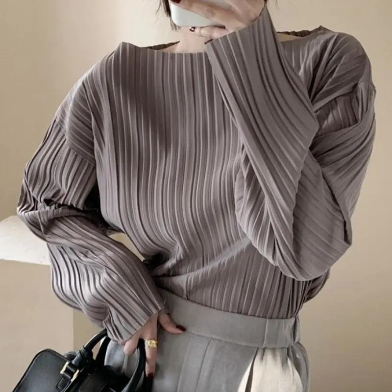 Áo Sơ Mi Dài Tay Xếp Ly Phong Cách Pháp Thời Trang Mùa Thu Cho Nữ