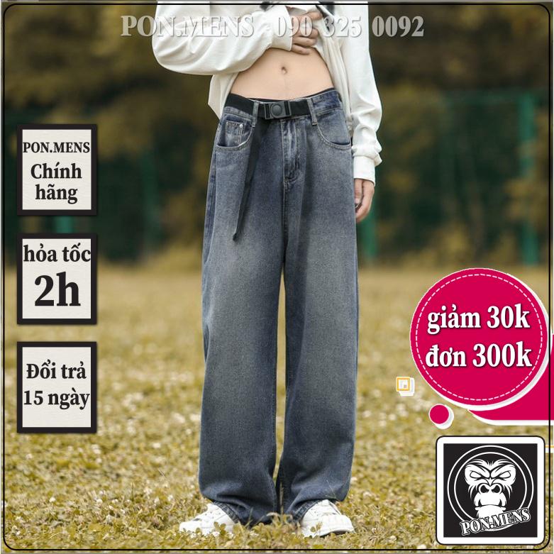 Quần jean baggy ống rộng nam nữ unisex kèm thắt lưng wash xanh độc lạ đẹp mới hà nội hcm t1610 Pon.mens