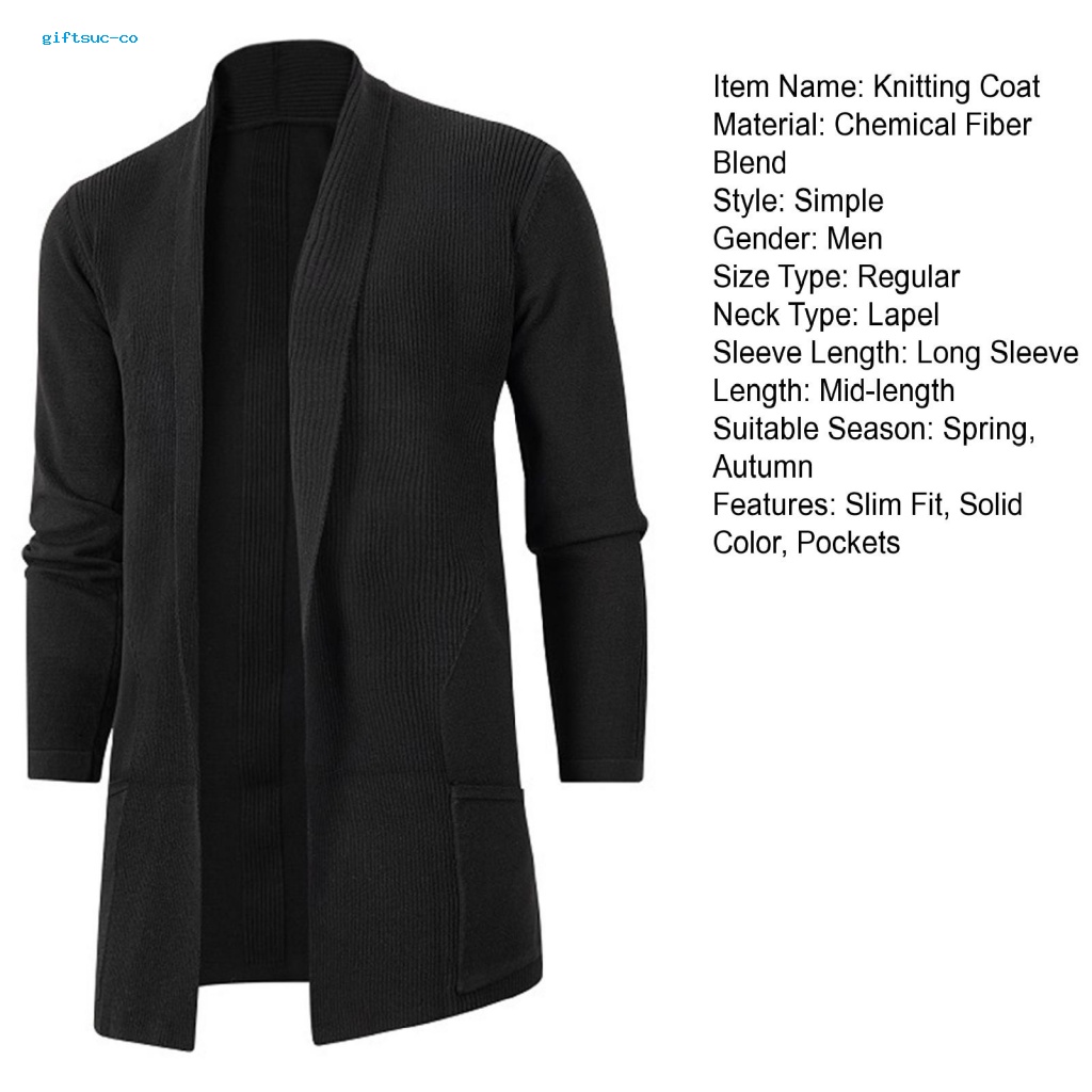 Áo Khoác Cardigan Dệt Kim Tay Dài Màu Trơn Có Túi Trước Mở Phía Trước Thời Trang Mùa Thu Cho Nam