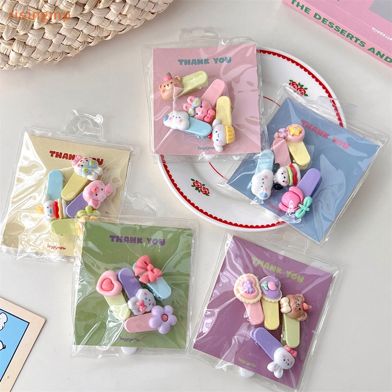Set 4 Kẹp Tóc Hình Nơ / Gấu / Thỏ / Trái Tim Dễ Thương Thời Trang Cho Nữ