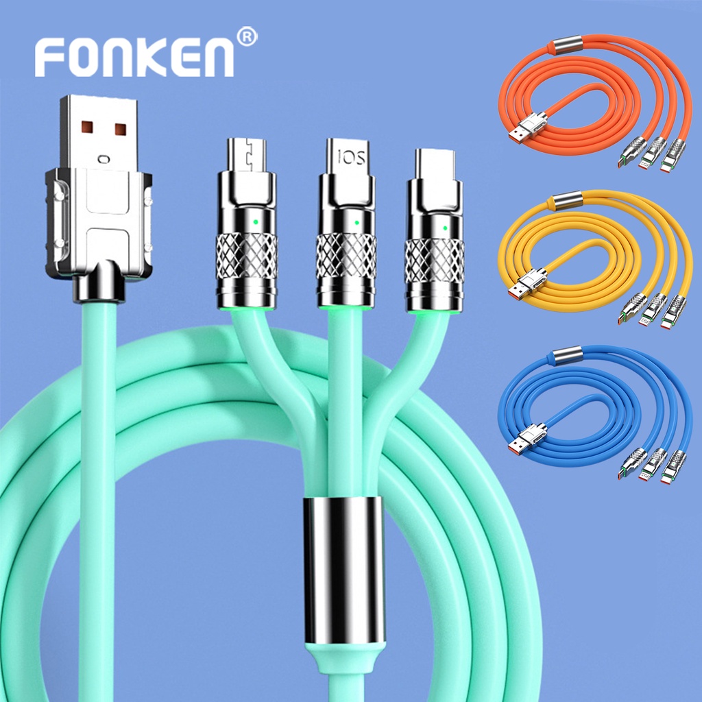 Dây Cáp Sạc Nhanh Fonken 120W 6A 3 Trong 1 Cổng Micro USB 1.2M / 2M