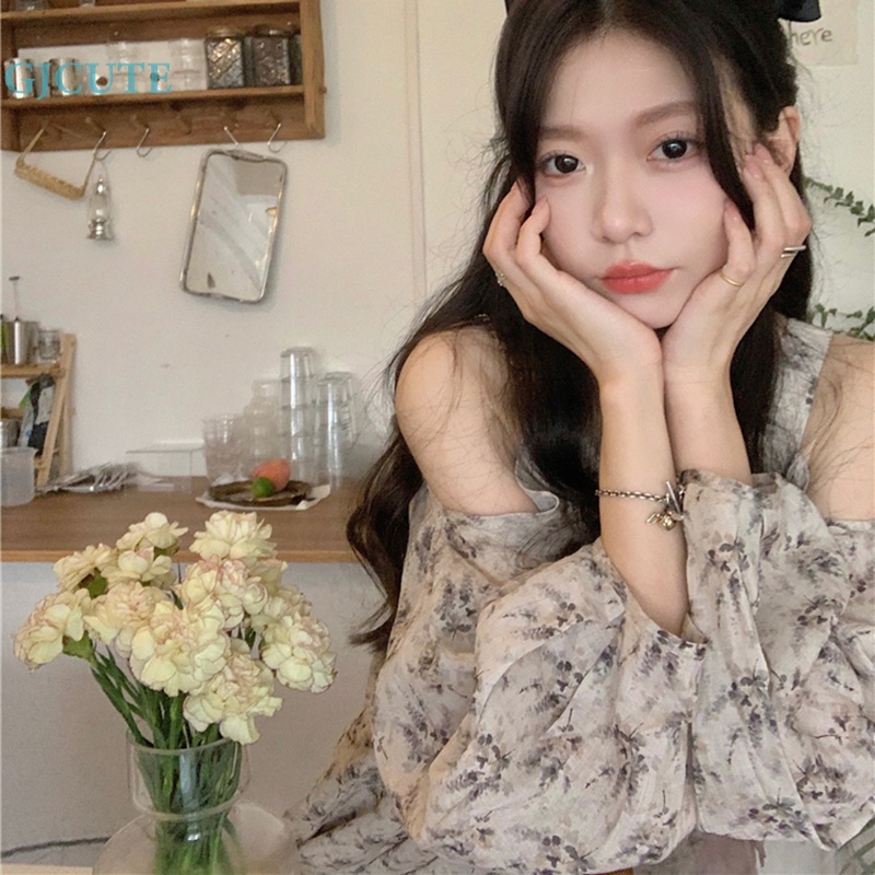Đầm Trễ Vai Dáng Rộng In Họa Tiết Hoa Thời Trang Xinh Xắn Cho Nữ