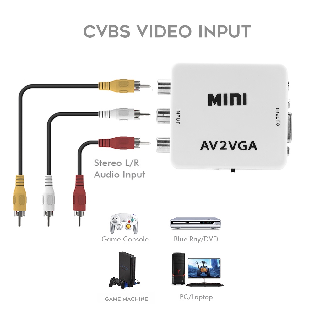 Bộ ChuyểN ĐổI Mini HD AV2VGA AV RCA CVBS Sang VGA 3.5mm Cho PC HDTV
