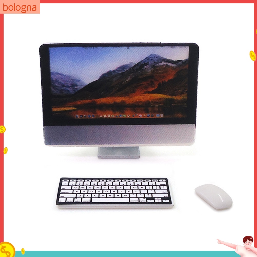 Set 3 Bàn Phím / Chuột / Màn Hình Máy Tính Mini Để Bàn Trang Trí Nhà Búp Bê 1 / 12
