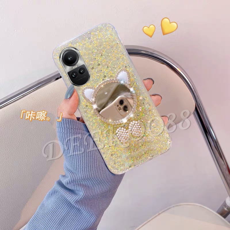 Ốp Điện Thoại Mềm Hình Mèo Có Gương Cho oppo reno 10 pro plus 10pro 10pro + a78 a58 4g 5g 2023 reno10 pro