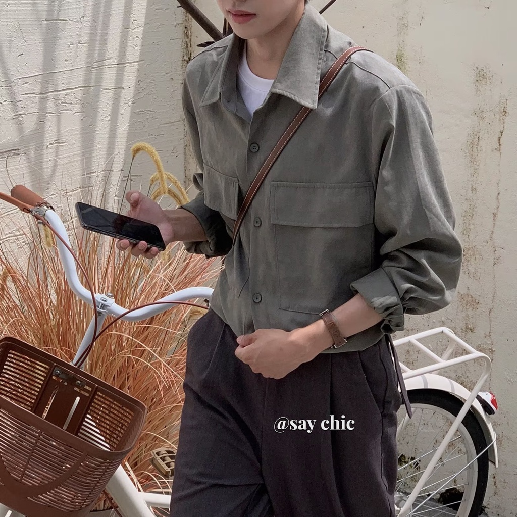 Áo Sơ Mi Dài Tay Màu Trơn Đơn Giản Thời Trang Hàn Quốc Cho Nam