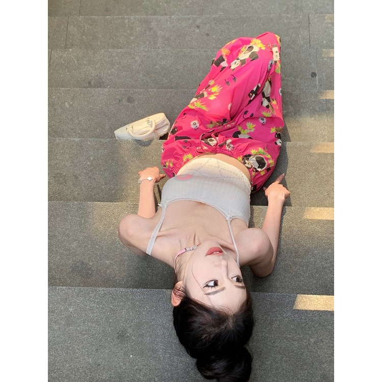 Quần Dài Thể Thao Ống Rộng Lưng Thun Rút Dây In Họa Tiết Hoạt Hình Thời Trang Mùa Hè Cho Nữ