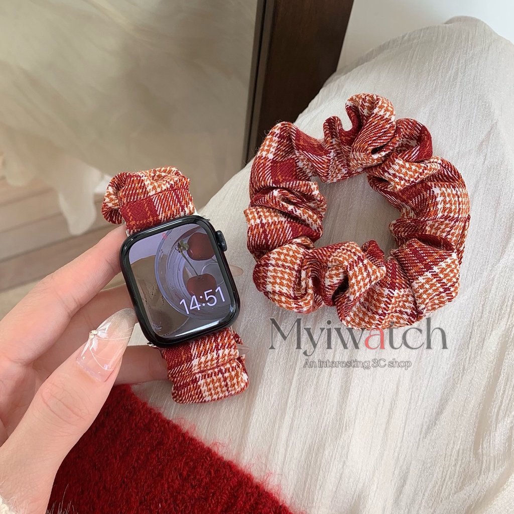 Dây đeo tích hợp đàn hồi vải mùa hè scrunchy cho iwatch band 49mm 45mm 44mm 41mm 40mm 38mm 42mm ladylike cho iwatch series 8 7 6 se 5 4 3 2 1