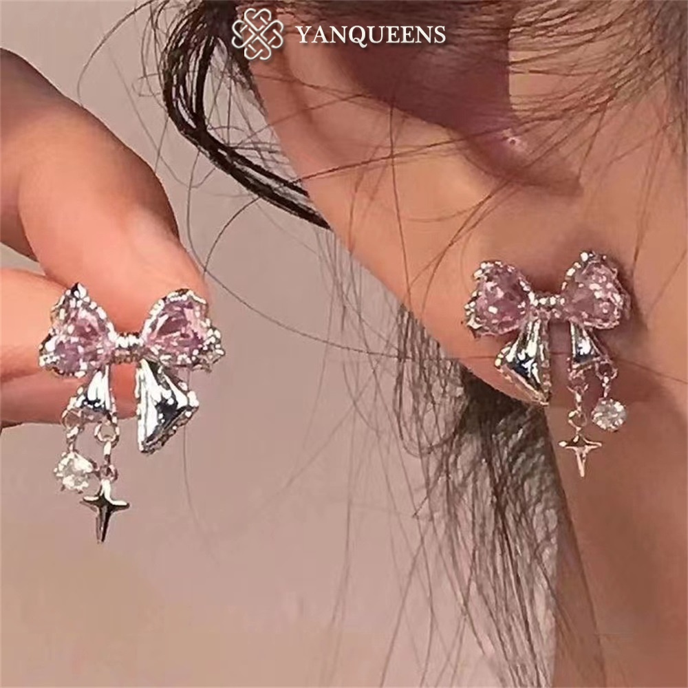 Bông tai YANQUEENS đính nơ zircon thời trang cho nữ/ 3 kiểu