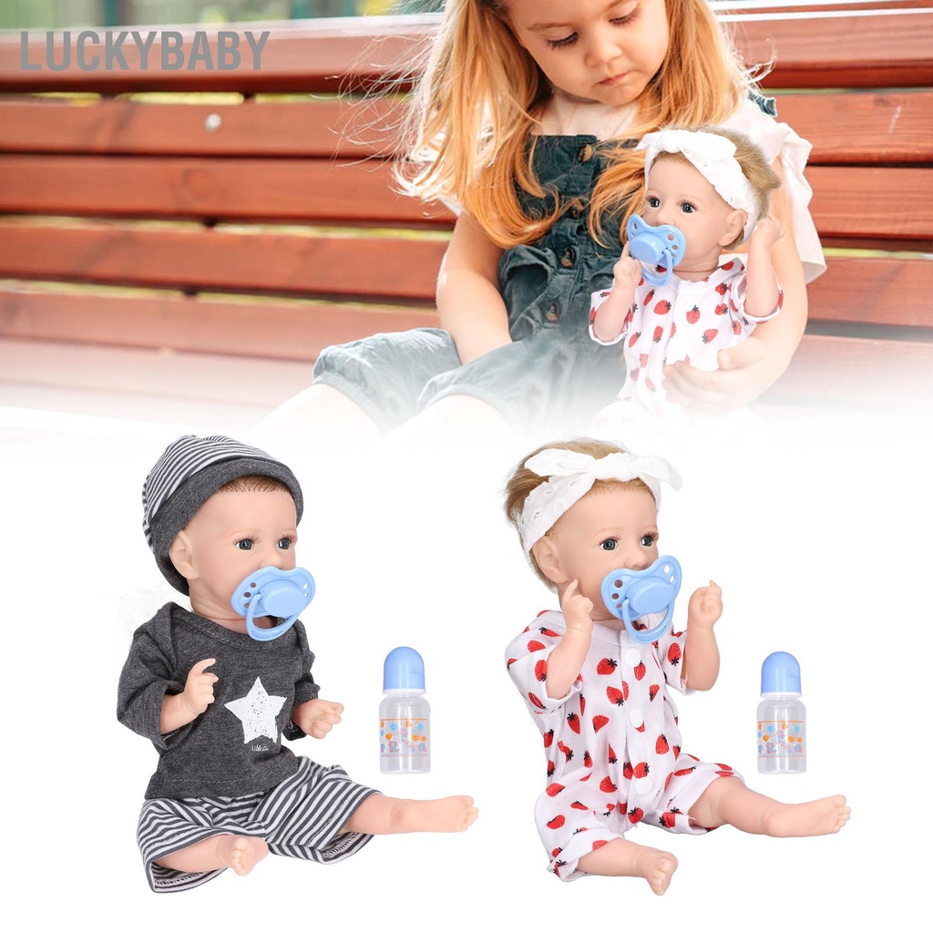LUCKYBABY Búp bê em bé tái sinh 12 inch Tay chân linh hoạt Đồ chơi búp bằng silicon mềm giống như thật với bình sữa
