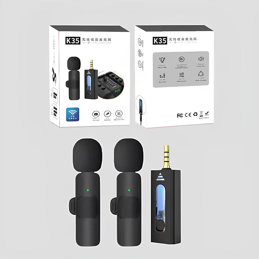 VIRWIR Bộ 2 micro thu âm không dây cài áo K35 khử tiếng ồn để livestream phát trực tiếp quay video cổng jack 3.5mm