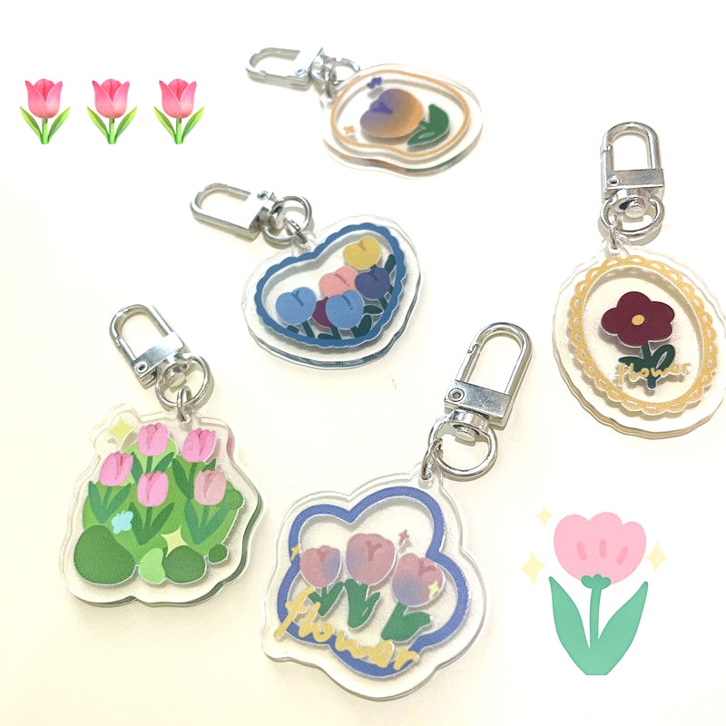 Phim hoạt hình acrylic keychain mô hình hoa đơn giản mặt dây chuyền ngôi sao dâu tây hình gấu vòng chìa khóa đồ dùng quà tặng sinh nhật