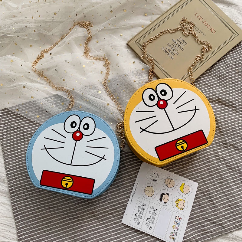Túi dễ thương nữ thời trang phim hoạt hình vui nhộn tinkerbell mèo đeo vai túi tròn messenger túi doraemon