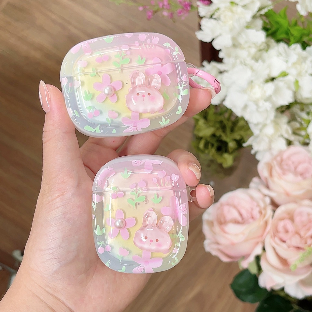 3d pink flower and bunny ins style elliptic earphone sleeve airpods 1/2 / pro / 3 thế hệ pro2 vỏ bảo vệ cho tai nghe bluetooth của apple phong cách tiktok
