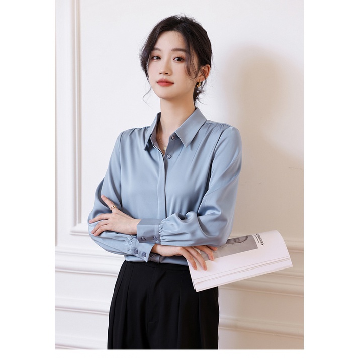 Áo Sơ Mi Satin Cao Cấp Tay Dài Dáng Rộng Thời Trang Xuân Thu Dành Cho Nữ