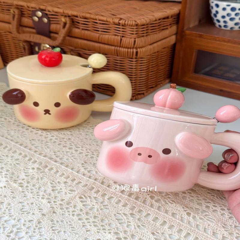 Dễ Thương Cốc Sứ Uống Cà Phê In Hình Chú Heo / Cún Con Đáng Yêu Dùng Làm Quà Tặng