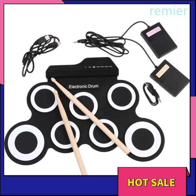 Re folding silicone hand roll usb electronic drum portable practice drum pad kit với drumsticks sustain pedal