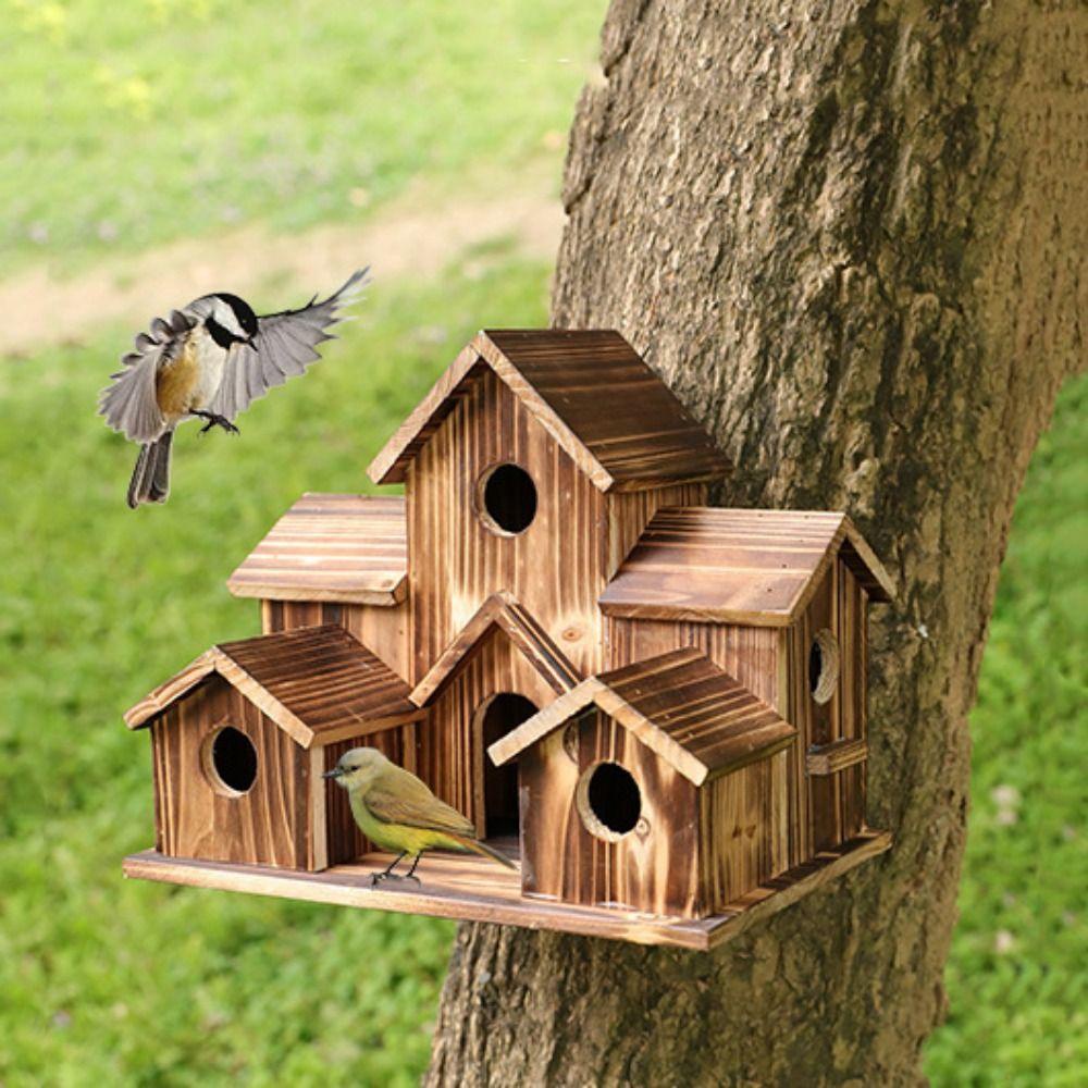 Tổ Chim Bằng Gỗ 6 Lỗ Treo Trang Trí Tự Nhiên 1Bg