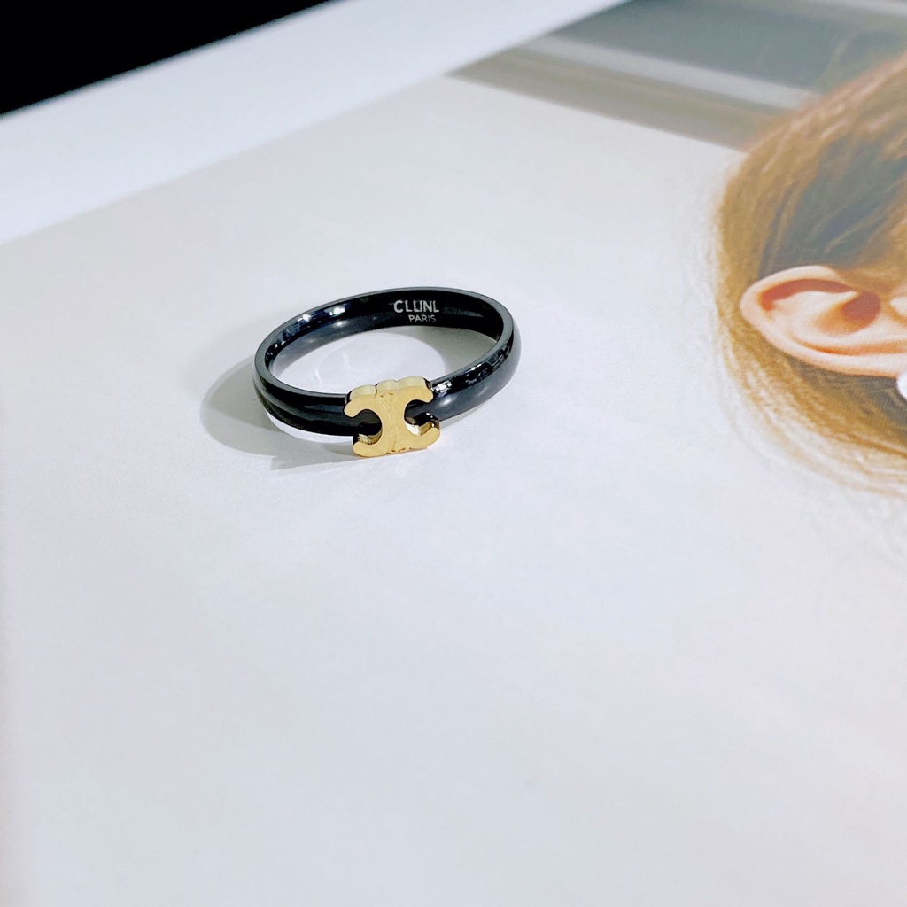 Nhẫn Thép Titan Màu Đen Phối Màu Tương Phản Không Phai Cá Tính