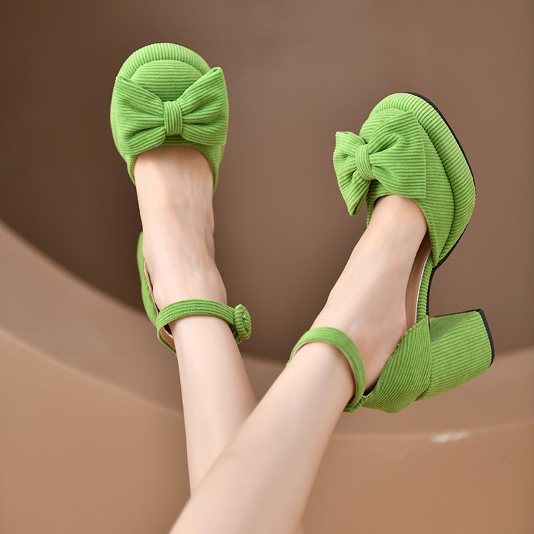 Giày Cao Gót Mũi Tròn Phối Nơ Xinh Xắn Dành Cho Nữ