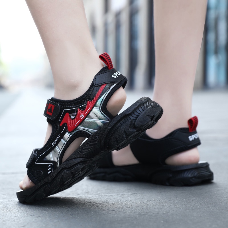 Kid's summer breathable sandals cho bé trai giày trẻ em màu đen đa năng giản dị học sinh đi học sandal thoải mái