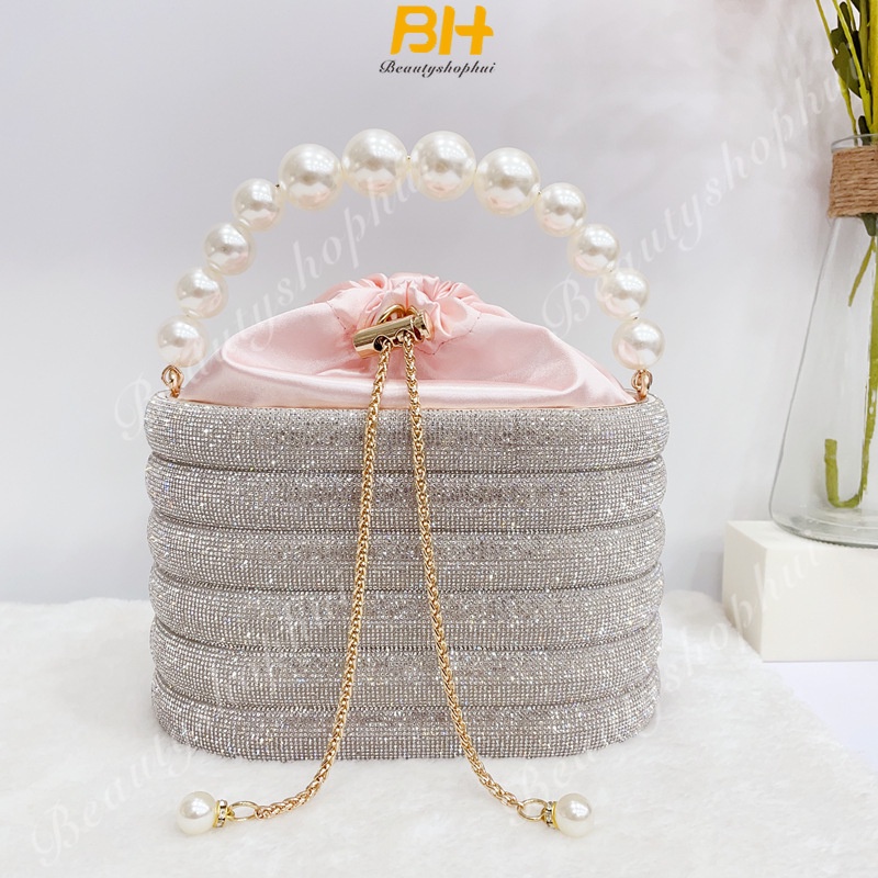 Túi nữ mới ngọc trai cầm tay wave shining rhinestone elegant dinner bag túi đeo chéo đa năng cho nữ