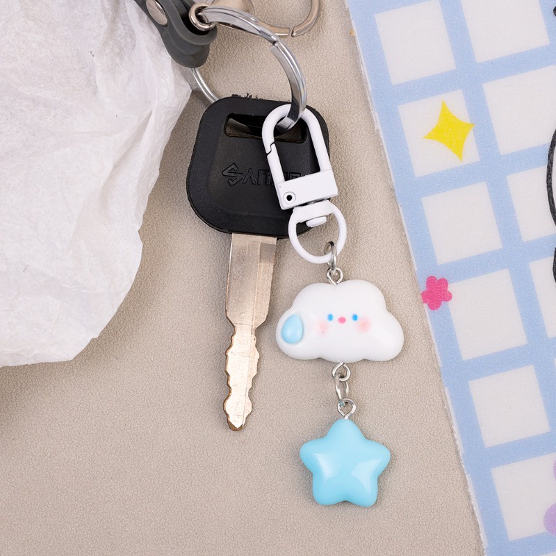 Chìa khóa phụ kiện kawaii ngọt ngào hàn quốc đám mây xanh pentagram dây yêu charm star keychain girls