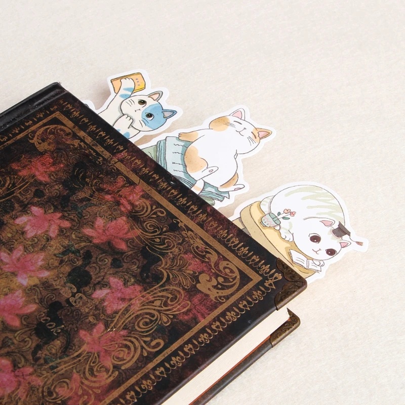 Bộ 30 Thẻ Đánh Dấu Sách Bằng Giấy Hình Mèo Hoạt Hình Vui Nhộn