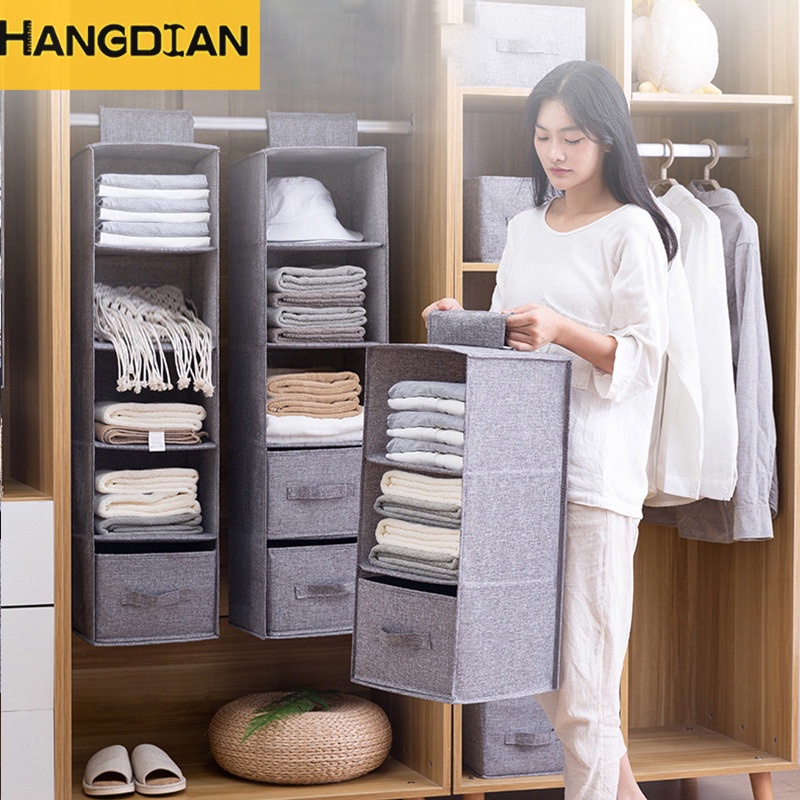 Túi đựng quần áo HANGDIAN vải cotton lanh nhiều ngăn kéo treo tủ quần áo tiện lợi