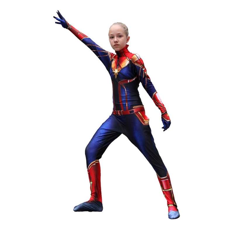 Captain marvel cosplay costume movie the avengers siêu anh hùng carol danvers cosplay bodysuit Áo liền quần halloween trang phục cho trẻ em