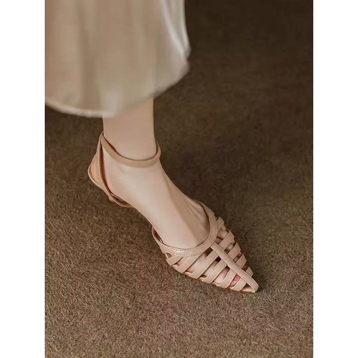 Giày Cao Gót Mũi Nhọn Thắt Dây Thoáng Khí Cho Nữ