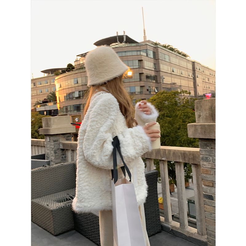 Xiaoxiangfeng Áo Khoác Lông Nhung Dáng Rộng Mùa Đông Cho Nữ