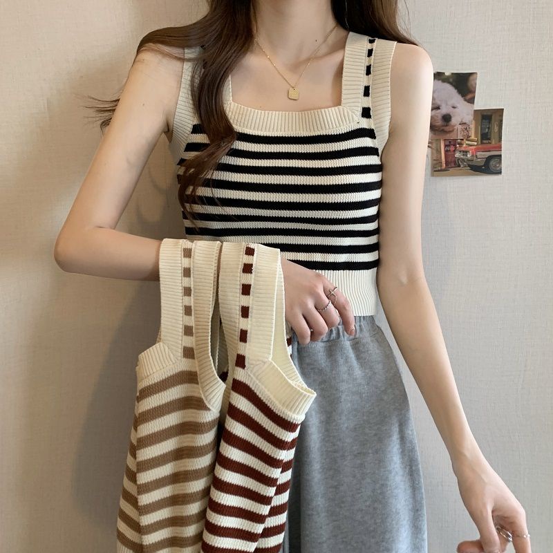 Áo Hai Dây Dệt Kim Họa Tiết Kẻ Sọc Thời Trang Mùa Hè Hàng Mới Dành Cho Bạn Nữ