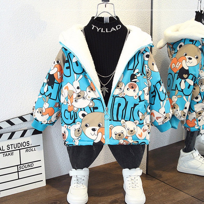 SUPER KIDS Áo khoác cho bé gái áo khoác nỉ thời trang cho trẻ em lớn và quần áo đệm dày cho trẻ em