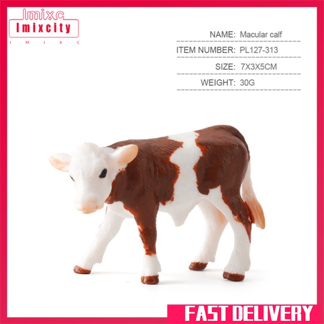 Imixcity mô phỏng con bò sữa hình hành động thực tế dễ thương động vật trang trí mô hình cho bộ sưu tập trẻ em