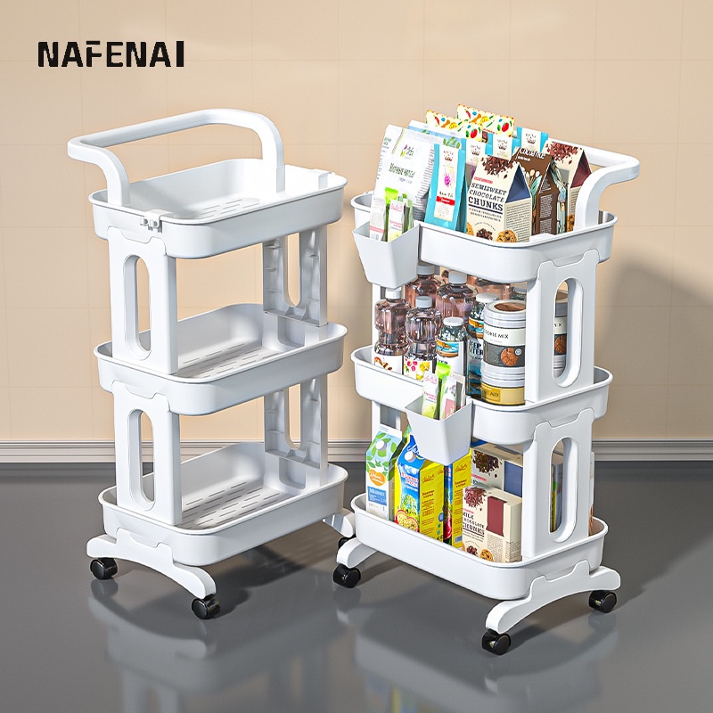 Giá đựng đồ NAFENAI dạng xe đẩy xoay được nhiều tầng có thể tháo rời cho nhà bếp phòng tắm