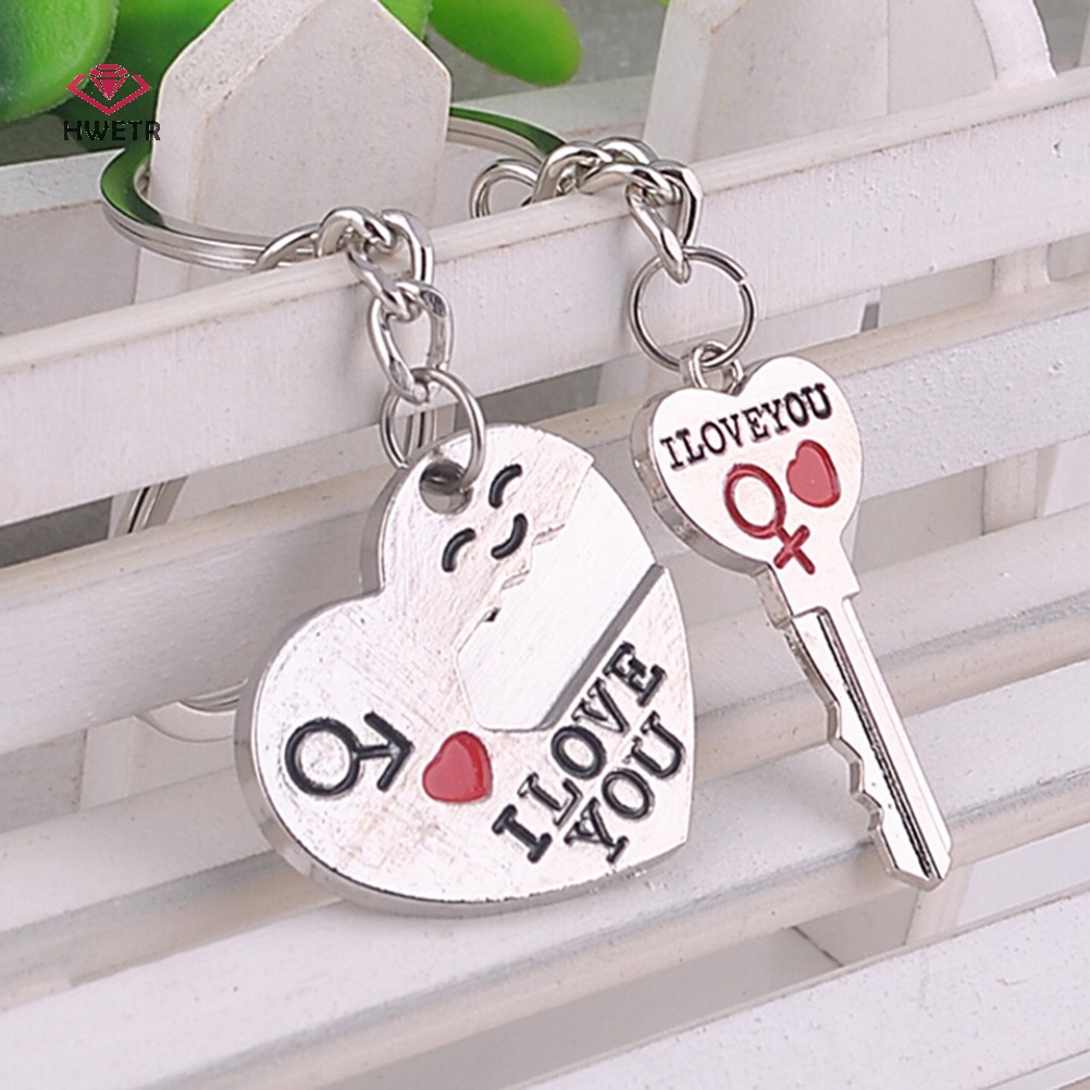 Hwetr 2 cái thời trang tình yêu trái tim vòng chìa khóa keyfob cặp đôi móc khóa lãng mạn quà tặng người yêu mới