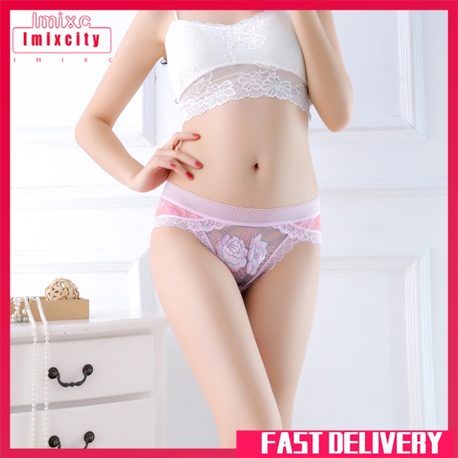 Imixcity quần lót nữ ren hoa thêu sexy mid-eo quần sịp