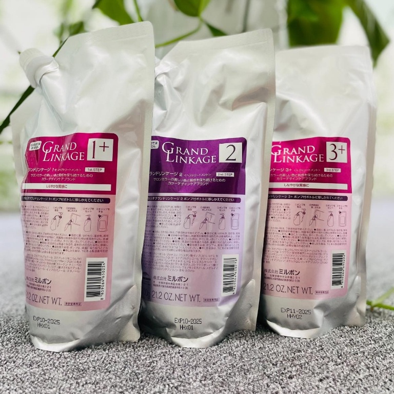 Bộ phục hồi MILBON GRAND LINKAGE 3 bước cho tóc trung bình Nhật Bản 600mlx3  - NEW 2023