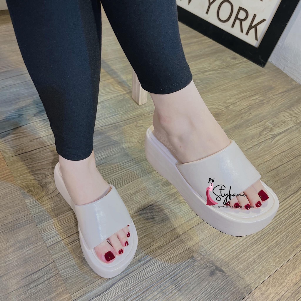 DÉP XUỒNG STYFANI SHOP - DÉP NỮ THỜI TRANG QUAI NGANG BẢN TO TRƠN ĐẾ CAO 7P ĐI CHƠI