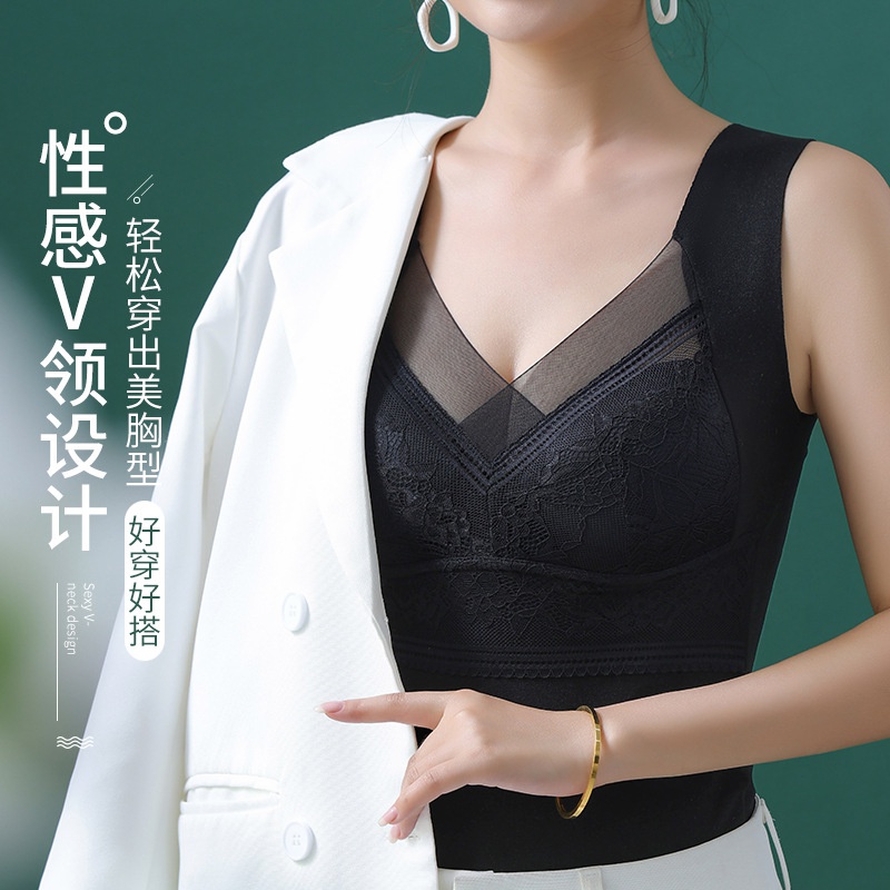 Thu đông ren đức nhung nhiệt vest nữ cố định cup one-piece slim-fit bottoming