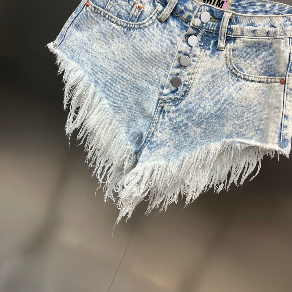 Quần Short denim Lưng Cao Đính Núm Tua Phong Cách Âu Mỹ Thời Trang Mùa Hè 2023