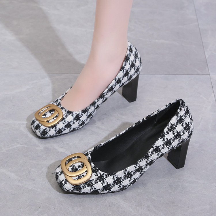 Giày cao gót vuông ngón chân dày gót kẻ sọc giày nữ size 34-40