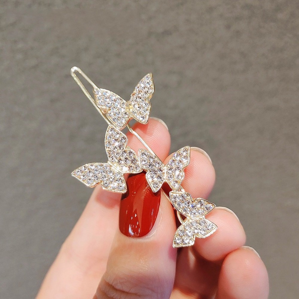 Thanh lịch kẹp tóc bướm sáng bóng kẹp tóc rhinestone tóc mái kẹp cô gái bên kẹp mũ một trang sức hello girl