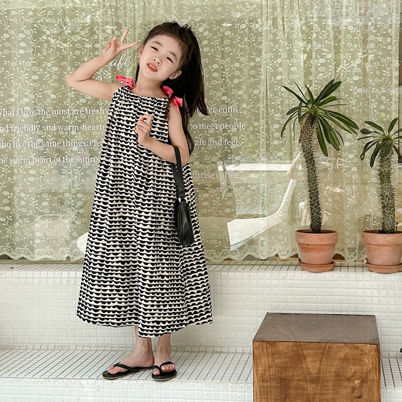 Đầm Hai Dây Gợn Sóng Thời Trang Đi Biển Mùa Hè Phong Cách Hàn Quốc Dễ Thương Dành Cho Bé Gái