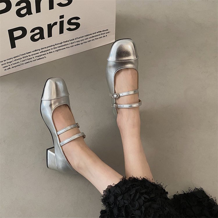 Phụ nữ giày cao gót vuông ngón chân dày thời trang mules size 35-39