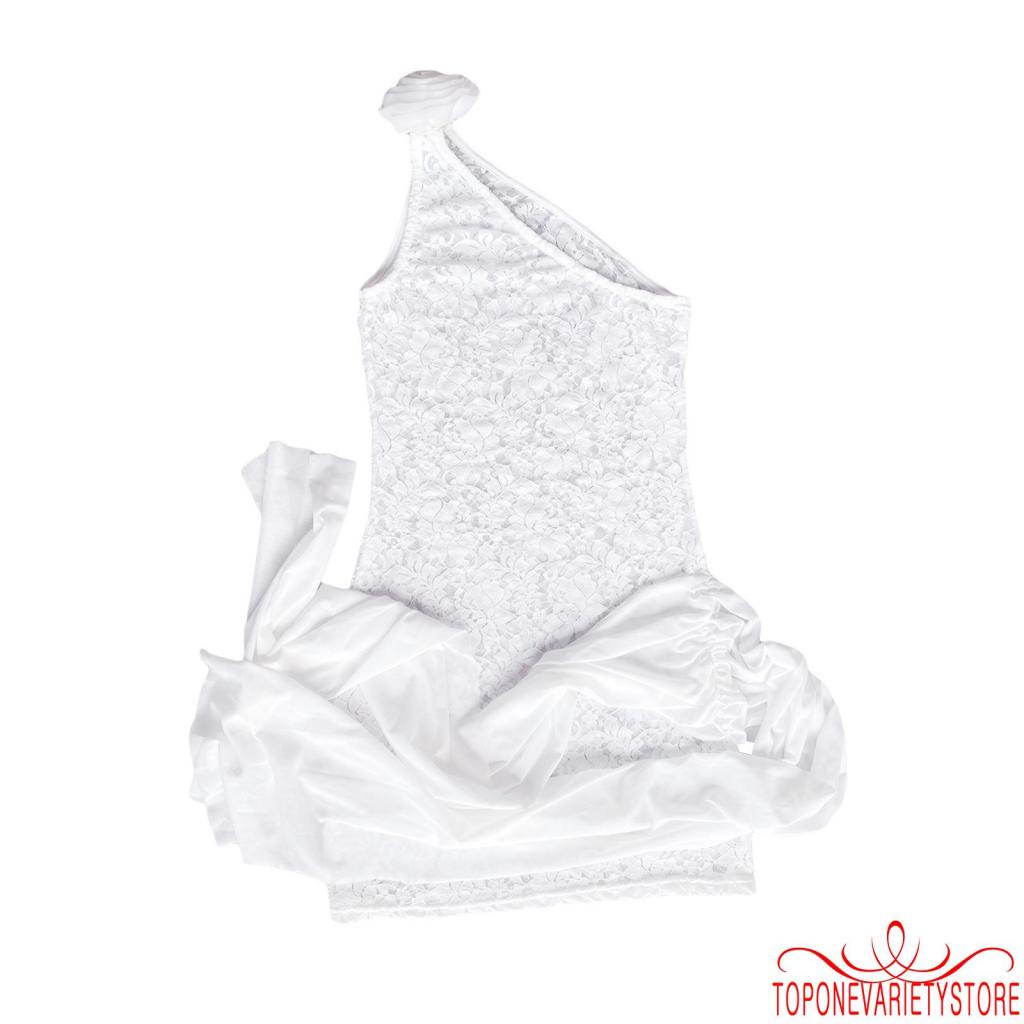 Topone-women one shoulder không tay 3d flower solid color bodycon ren mini party dress