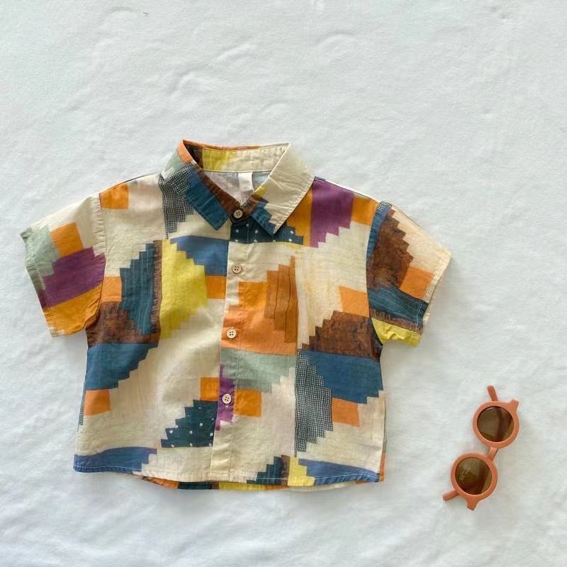 Bộ Áo Sơ Mi Ngắn Tay + Quần Đùi Phong Cách Hàn Quốc Thời Trang Mùa Hè Mới Cho Bé Trai