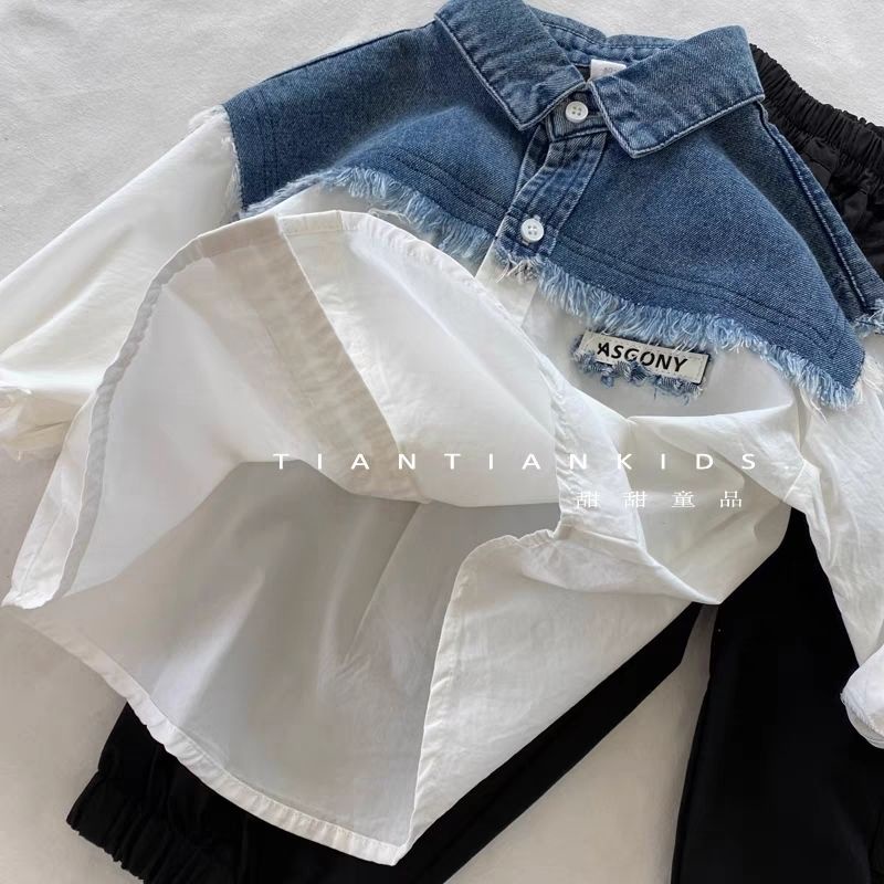 Áo Sơ Mi Denim Tay Dài Phong Cách Hàn Quốc Thời Trang Mùa Xuân Cho Bé Trai / Gái