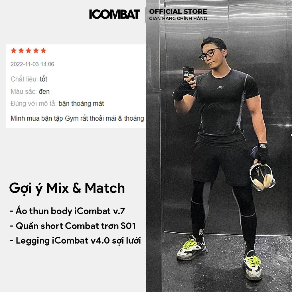Áo thun BODY cộc tay thể thao nam iCOMBAT v.7 màu đen siêu thoáng khí chuyên GYM và vận động ngoài trời